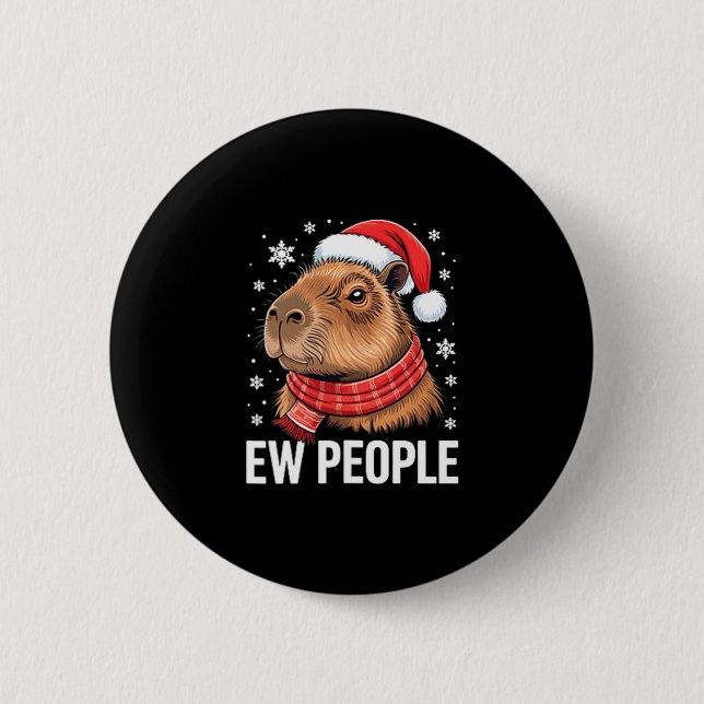 Bóton Redondo 5.08cm Ew People Capybara Christmas Funny Introvert Holid (Frente)