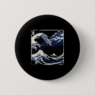 Bóton Redondo 5.08cm Excelente japonês sai de Kanagawa Ukiyo-e Art Men