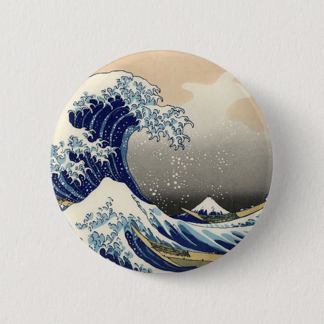 Bóton Redondo 5.08cm Excelente Wave Kanagawa - Pintura Japonesa (Frente)