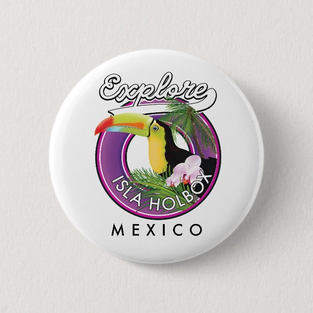 Bóton Redondo 5.08cm explorar praia Isla Holbox México patch de viagem  (Frente)