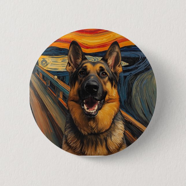 Bóton Redondo 5.08cm Expressionist Angst Painting German Shepherd (Frente)