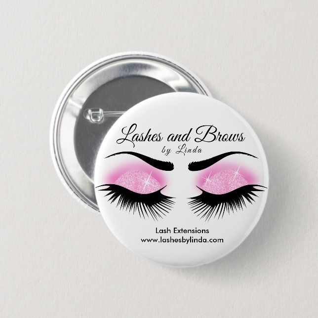 Bóton Redondo 5.08cm Eyelashes e Brocas - Rosa (Frente & Verso)