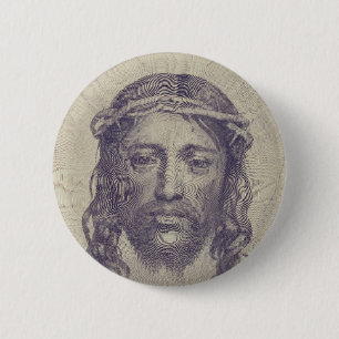 Bóton Redondo 5.08cm Face de Cristo no Véu de Santa Verônica Sagrada Fa