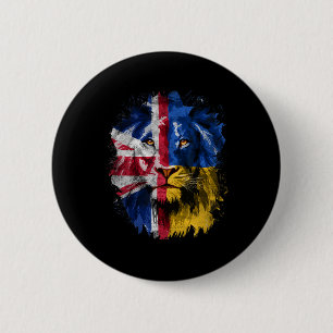 Bóton Redondo 5.08cm Face de Leão Vintage Uk e Bandeira da Ucrânia Raíz