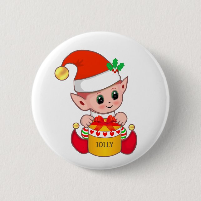 Bóton Redondo 5.08cm Fada de Natal fofo e alegre (Frente)