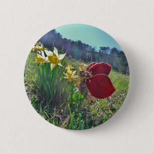Bóton Redondo 5.08cm fadas de asa vermelha e narcisos