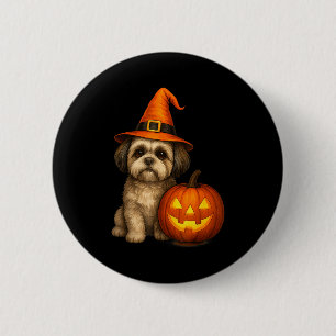 Bóton Redondo 5.08cm Família do Shih Tzu no Traje de Abóbora de Hallowe