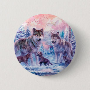 Bóton Redondo 5.08cm Family Of Wolves Painting