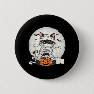 Bóton Redondo 5.08cm Fantasia de Múmia de Gato Preto Fofa de Halloween