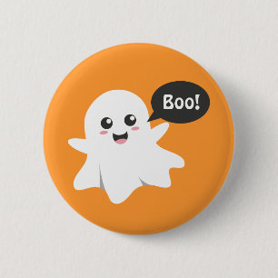 Bóton Redondo 5.08cm Fantasma Bonito que Diz Boo, Feliz Halloween