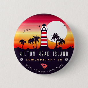 Bóton Redondo 5.08cm Farol Hilton Head SC Retro Sunset Souvenirs
