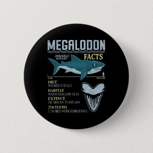 Bóton Redondo 5.08cm Fatos sobre Megalodonte Dente Fóssil de Tubarão Pr