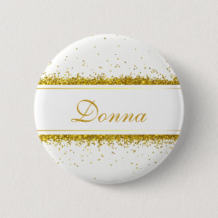Bóton Redondo 5.08cm Faux Gold Glitter Confetti Name - Button
