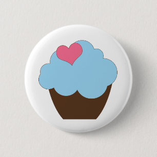 Bóton Redondo 5.08cm Favor azul do botão do cupcake do aniversário da