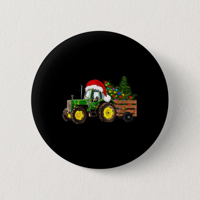 Bóton Redondo 5.08cm Fazenda de Natal Trator Tree Luzes Santa Hat Xmas (Frente)