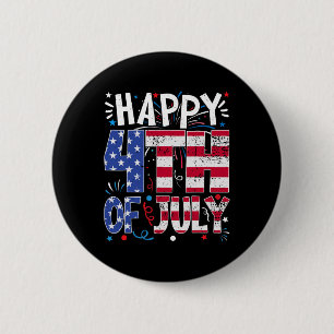 Bóton Redondo 5.08cm Feliz 4 de Julho Patriótico Americano Bandeira EUA