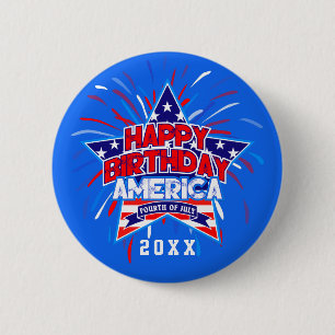 Bóton Redondo 5.08cm Feliz aniversário América 4 de julho Independên