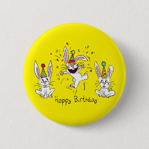 Bóton Redondo 5.08cm Feliz Aniversário Coelhos Coelhos Crianças Bonit