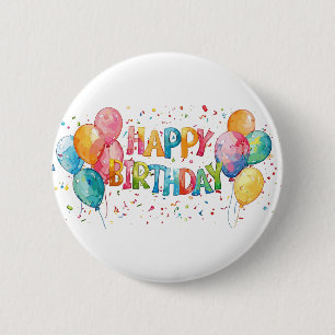 Bóton Redondo 5.08cm Feliz Aniversário Colorido