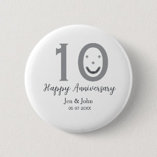 Bóton Redondo 5.08cm Feliz aniversário do nome data cinza ousada emoji