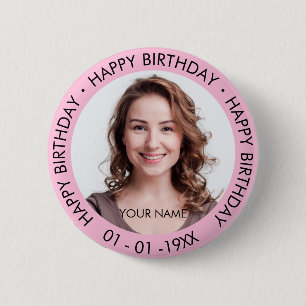 Bóton Redondo 5.08cm Feliz Aniversário Foto Personalizada Simples