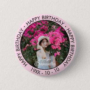 Bóton Redondo 5.08cm Feliz Aniversário Foto Personalizada Simples