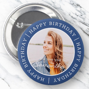 Bóton Redondo 5.08cm Feliz Aniversário - Foto personalizada simples de