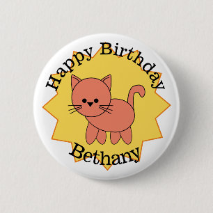 Bóton Redondo 5.08cm Feliz Aniversário Kitty Personalizado 