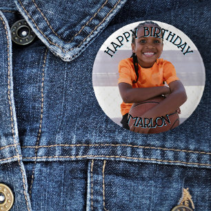 Bóton Redondo 5.08cm Feliz Aniversário, Nome e Foto Badge/