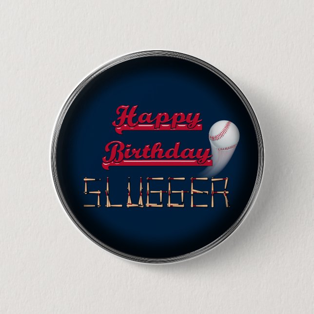 Bóton Redondo 5.08cm Feliz Aniversário PINOS Blue-Baseball-BUTTON (Frente)