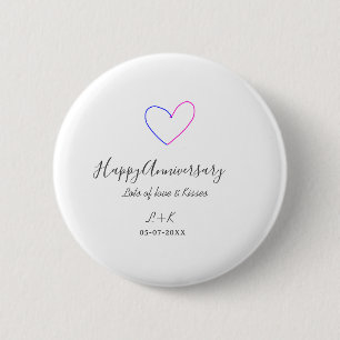 Bóton Redondo 5.08cm Feliz aniversário rosa azul coração nome data simp