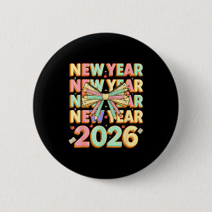 Bóton Redondo 5.08cm Feliz Ano Novo 2026 Laços Coquette Ano Novo Profes
