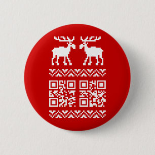Bóton Redondo 5.08cm Feliz ano novo de Código QR do Sweater de Natal F
