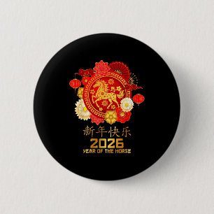 Bóton Redondo 5.08cm Feliz Ano Novo Lunar Chinês 2026 Ano do Cavalo