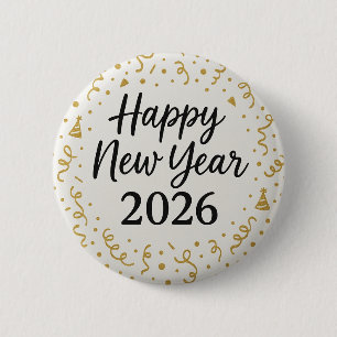 Bóton Redondo 5.08cm Feliz Ano Novo moderno 2026 Confetes Dourados