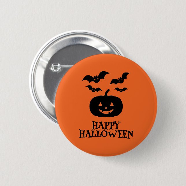 Bóton Redondo 5.08cm Feliz Bat Mínimo de Abóbora de Halloween (Frente & Verso)