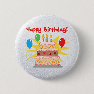 Bóton Redondo 5.08cm feliz bolo de aniversário com três velas