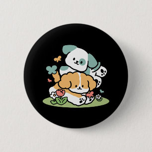 Bóton Redondo 5.08cm Feliz Cachorro A Cair Em Maio - Arte Canina Kawaii