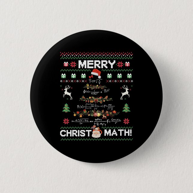 Bóton Redondo 5.08cm Feliz Christmath Natal Divertido Árvore de Matemát (Frente)