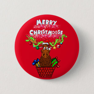 Bóton Redondo 5.08cm "Feliz Christmoose!" Pino do botão Natal