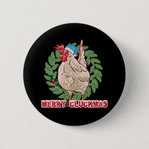 Bóton Redondo 5.08cm Feliz Cluckmas - Feliz Natal Hen