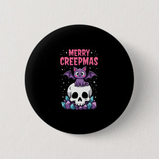Bóton Redondo 5.08cm Feliz Creepmas Gato Pastel Goth Natal Caveira T-S