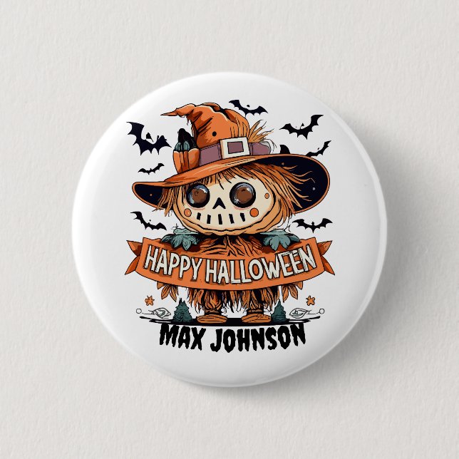 Bóton Redondo 5.08cm Feliz Dia das Bruxas - Citações Laranja Preto (Frente)