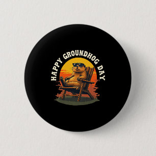 Bóton Redondo 5.08cm Feliz Dia do Ground Hog Vintage Pôr do Sol Animaçã