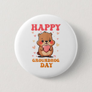 Bóton Redondo 5.08cm Feliz Dia do Groundhog Arte Gráfica Feminina Fofa