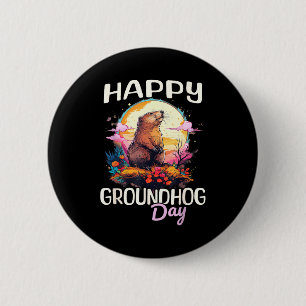 Bóton Redondo 5.08cm Feliz Dia do Groundhog Arte Gráfica Vintage Fofo p