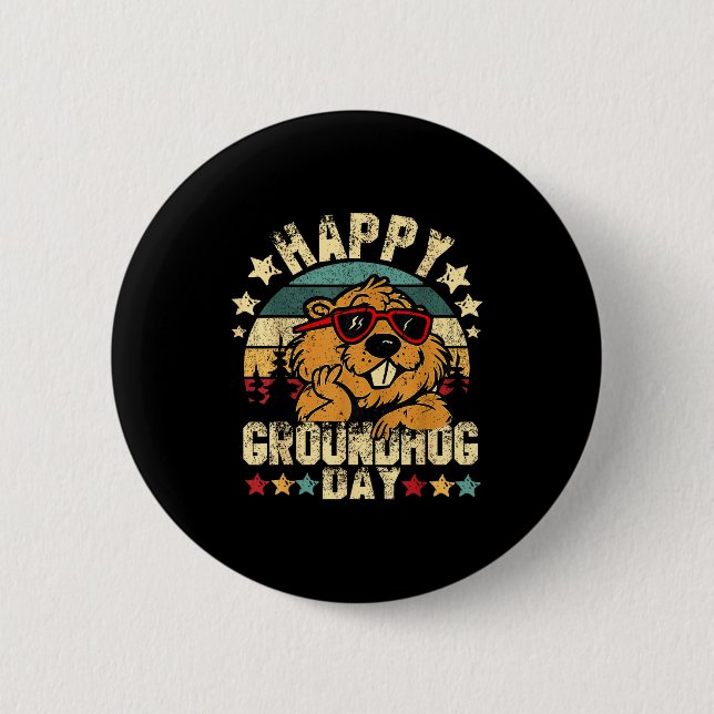 Bóton Redondo 5.08cm Feliz Dia do Groundhog Funny Groundhog Solteiros F (Frente)