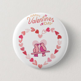 Bóton Redondo 5.08cm Feliz Dia dos Namorados Adoram Pássaros Rosa Coraç