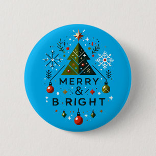 Bóton Redondo 5.08cm Feliz festiva e Design de árvore de Natal brilhant