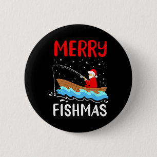Bóton Redondo 5.08cm Feliz Fishmas Natal Divertido Papai Noel Pescando
